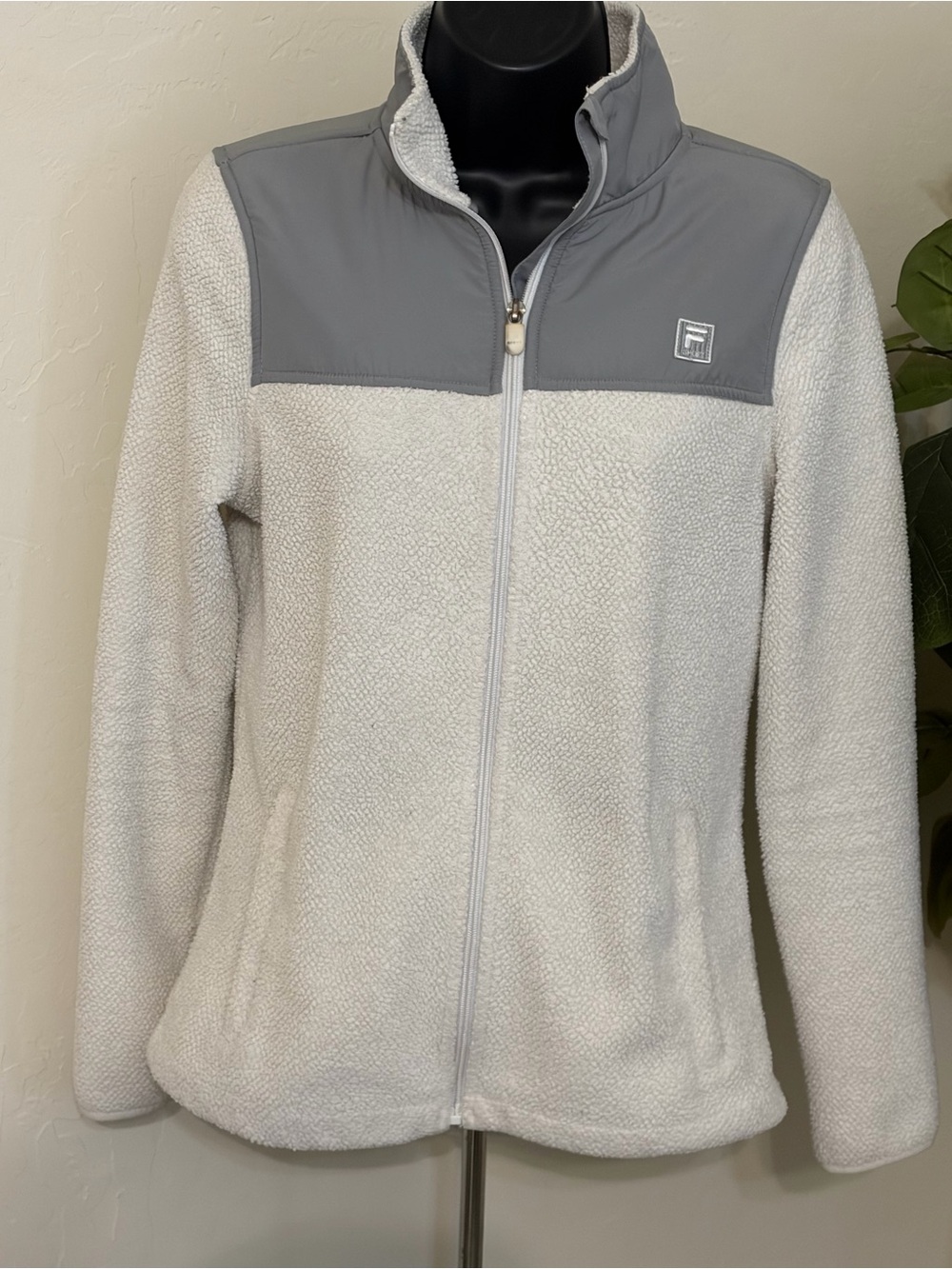 Fila Women's Light Gray Sherpa Full-Zip Jacket